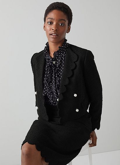 Venice Black Tweed Scallop Edge Cropped Jacket
