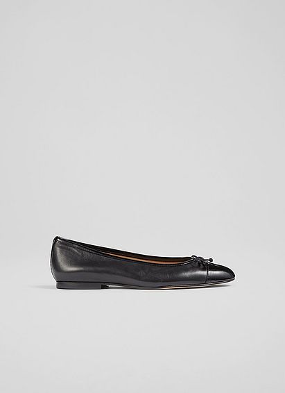 Kara Black Leather and Patent Toe Cap Ballerina Flats