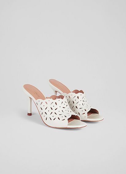 Abigail White Leather Perforated Mules