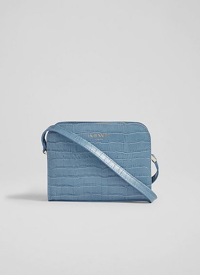 Marie Blue Croc-Effect Leather Crossbody Bag