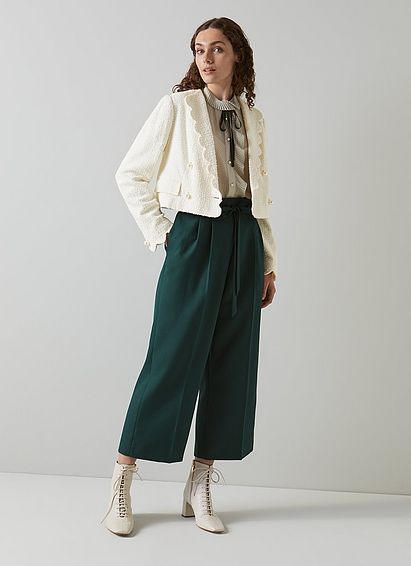 Venice Cream Tweed Scallop Edge Cropped Jacket
