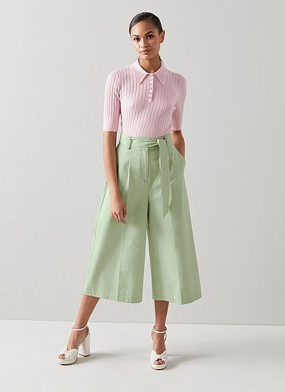 Lena Mint Cotton Wide Leg Cropped Trousers