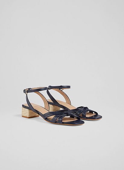 Peyton Navy Leather Espadrille Heel Strappy Sandals