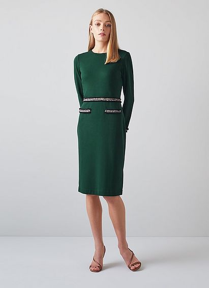 Vinnie Green Jersey Tweed Trim Shift Dress