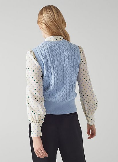 Amory Pale Blue Cotton-Wool Cable Knit Tank Top