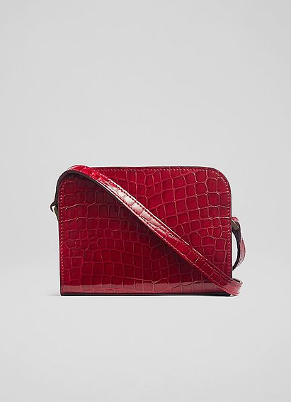 Marie Red Patent Croc-Effect Leather Crossbody Bag