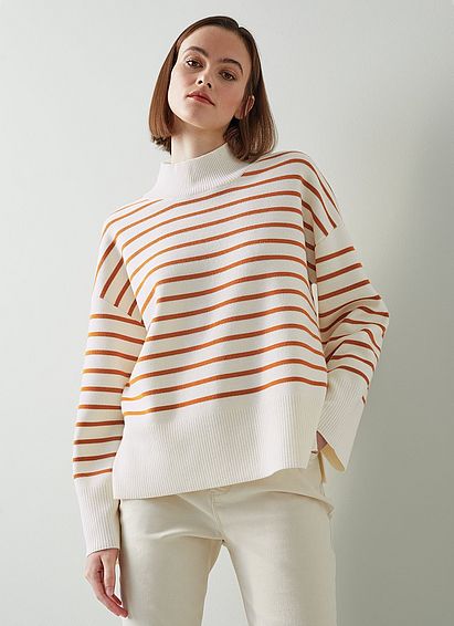 Isabella Cream and Orange Stripe Merino Wool Jumper