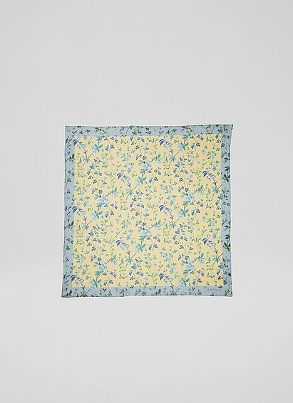 Hannah Yellow and Blue Apple Blossom Print Silk Scarf