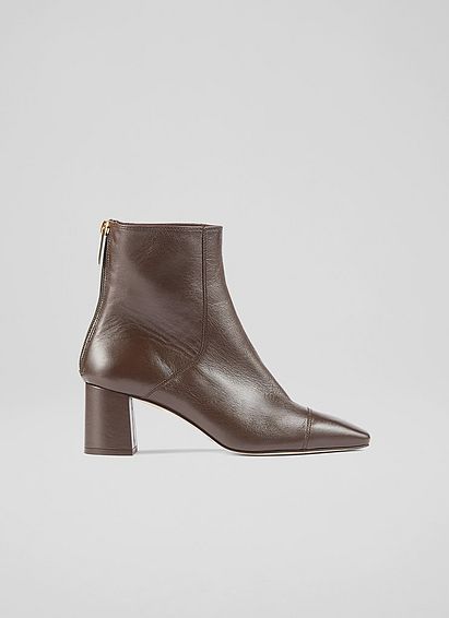 Maxine Brown Leather Stitch-Detail Ankle Boots