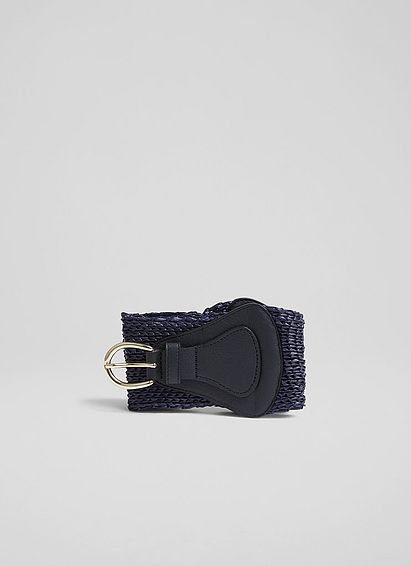 Gemima Navy Stretchy Straw Wide Belt