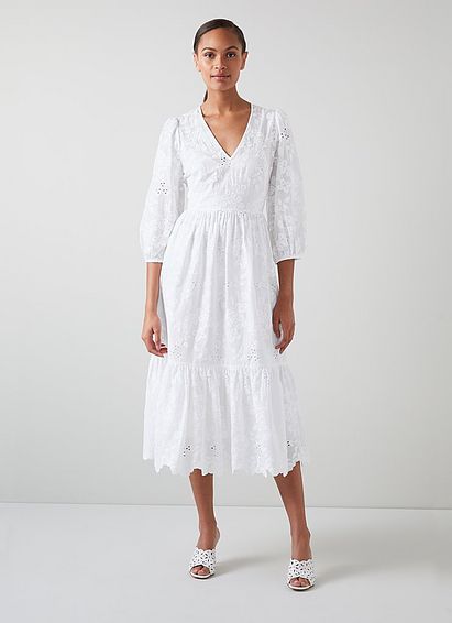 Bronte White Cotton Flower Embroidered Dress