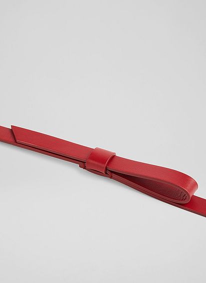 Avery Red Leather Half Bow Skinny Belt
