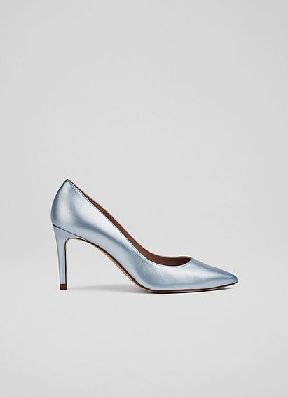 Floret Ice Blue Metallic Leather Pointed Toe Courts