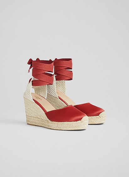 Esmerelda Red Satin Espadrille Wedges