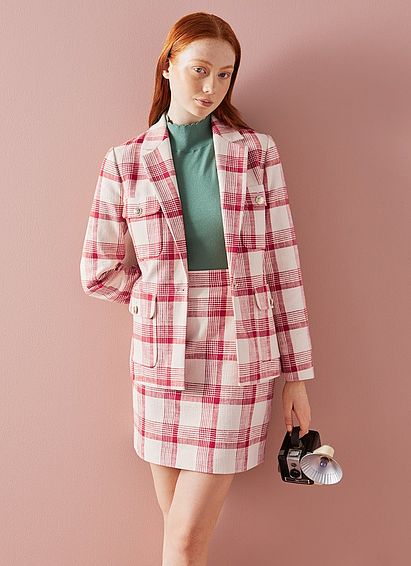 Lottie Red and Cream Check Tweed Jacket