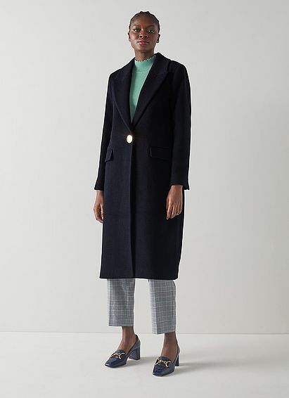 Keefe Navy Recycled Wool Blend Single-Breasted Coat