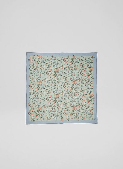 Blossom Mint and Blue Apple Blossom Print Silk Scarf