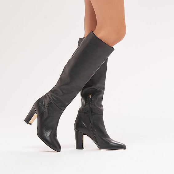 Kristen Black Leather Knee Boots