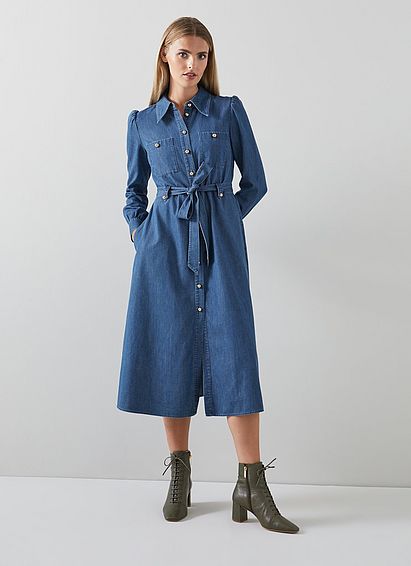 Sisi Denim Cotton-Tencel Shirt Dress