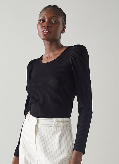 Eleanor Black Jersey Ribbed Top