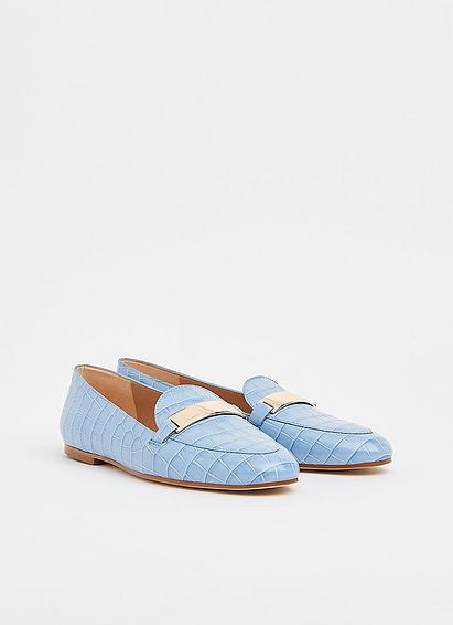 Primrose Blue Croc-Effect Leather Loafers