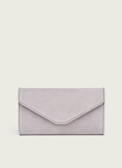 Dominica Pale Grey Suede Clutch Bag