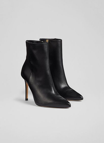 Cleo Black Leather Pointed Stiletto Ankle Boots