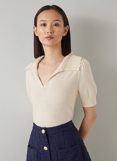 Julie Cream Wool-Organic Cotton Knitted Top