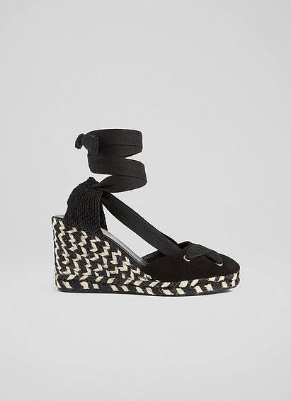 Ophelia Black Suede Crossover Strap Espadrilles