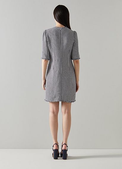 Beau Navy and Cream Houndstooth Tweed Dress