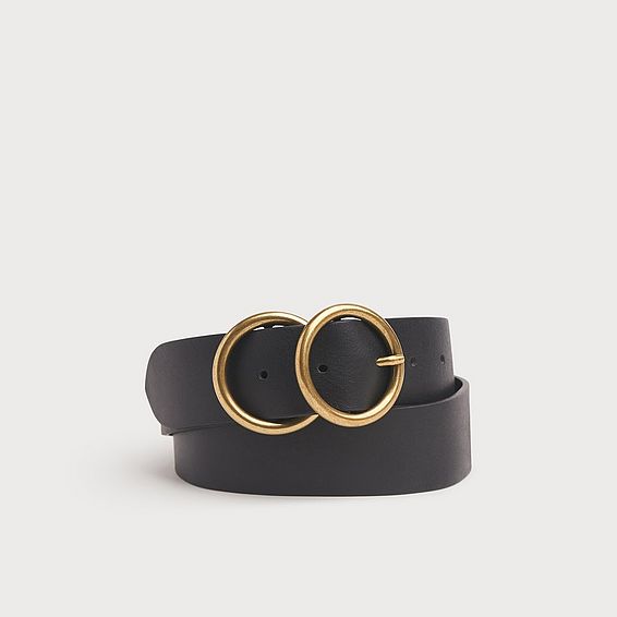 Georgina Black Leather Double Ring Belt