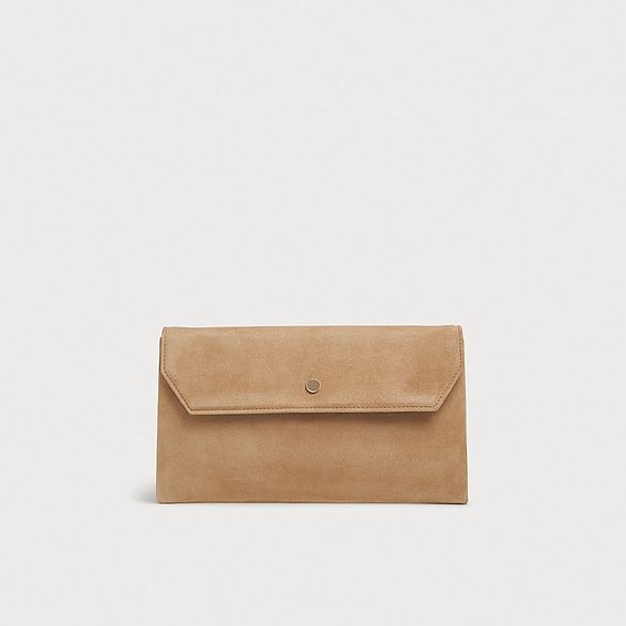 Dora Beige Suede Envelope Clutch