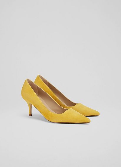 Beatrice Yellow Suede Mid-Heel Courts