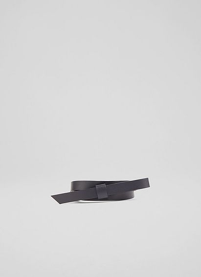 Avery Navy Leather Half Bow Skinny Belt