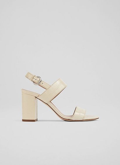 Raya Cream Croc-Effect Leather Sandals