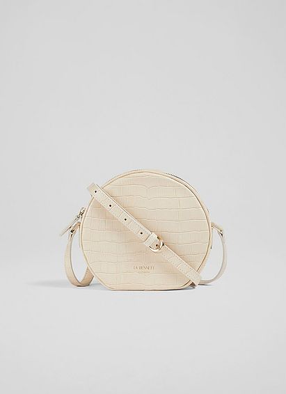 Hayden Cream Croc-Effect Leather Round Shoulder Bag