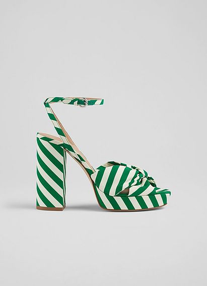 Amanda Green and White Stripe Fabric Platform Sandals