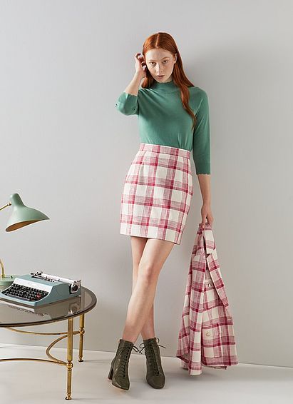 Lotta Red and Cream Check Tweed Mini Skirt
