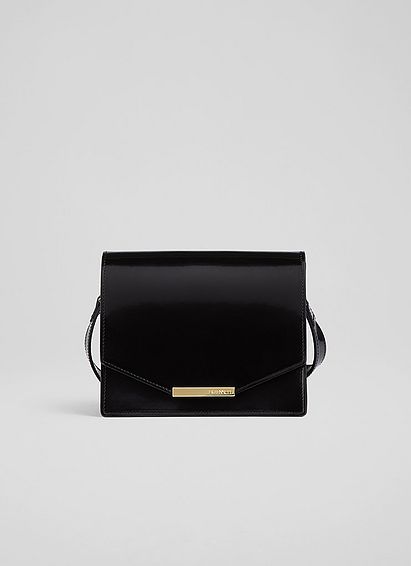 Dawsey Black High-Shine Leather Crossbody Shoulder Bag