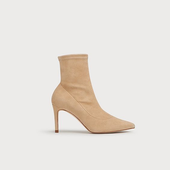 Allie Beige Stretch Suede Ankle Boots