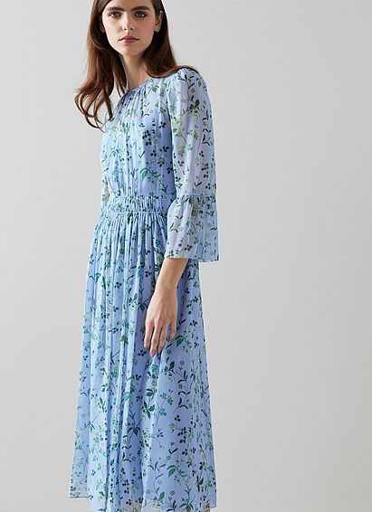 Coddington Blue Silk Apple Blossom Print Dress