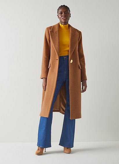 Keefe Camel Recycled Wool Blend Single-Breasted Coat