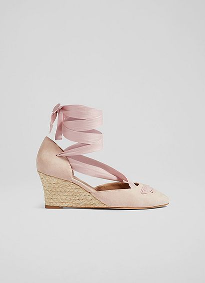 Lana Pink Suede Crossover Strap Espadrille Wedges