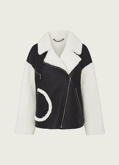 Amelia Brown & White Sheepskin Aviator Jacket
