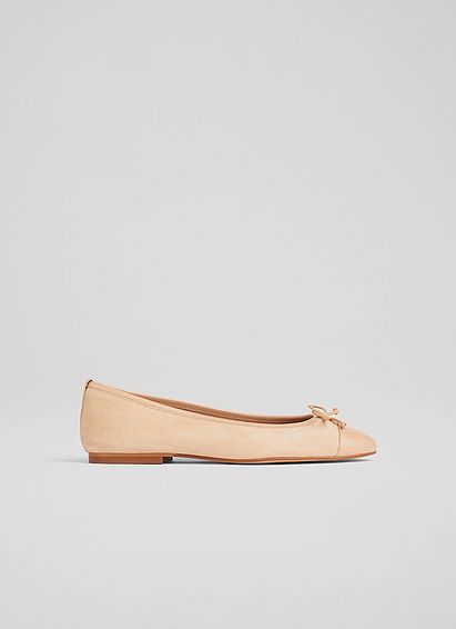 Kara Beige Suede and Patent Toe Cap Ballerina Flats