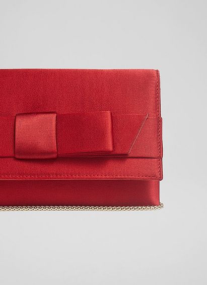 Catalina Red Satin Bow-Detail Clutch
