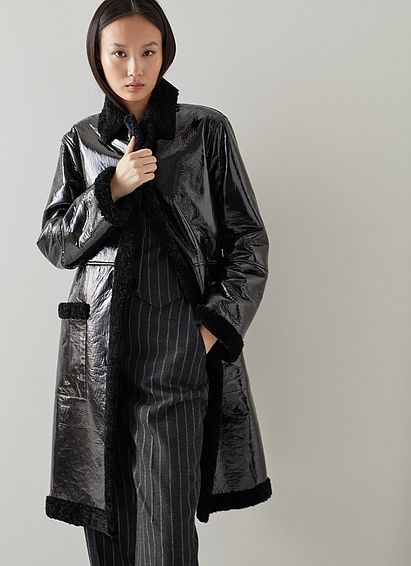 Alexandra Black High-Shine Sheepskin Coat