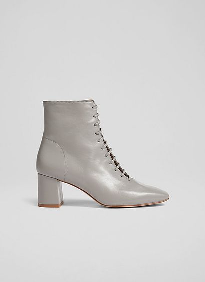 Arabella Grey Leather Lace-Up Ankle Boots