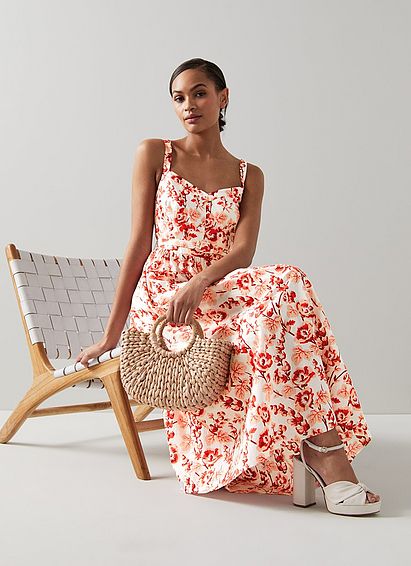 Marling White Cotton English Rose Print Sun Dress