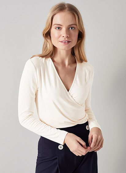 Eames Ivory Jersey Wrap Top